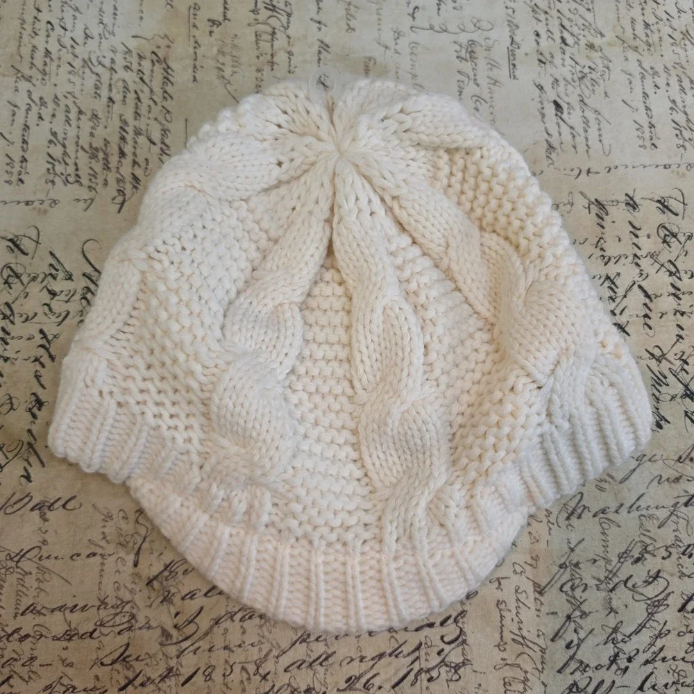 Bula Cable Knit Beanie Hat with Rim Women's One Size, White, Lined
